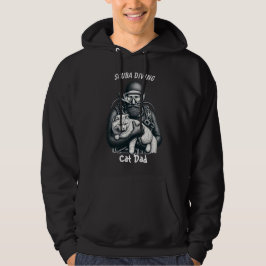Funny Scuba Diving Cat Vater Black Hoodie