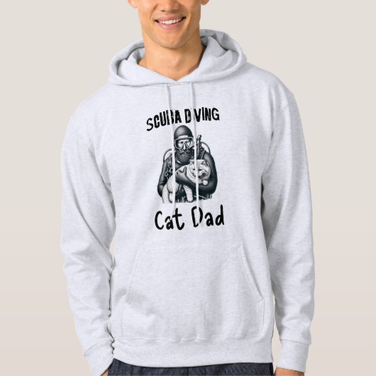 Funny Scuba Diving Cat Vater Schwarz auf Weiß Hoodie (Vorderseite)