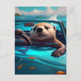 Funny Sea Otter Driving on Water Postcard Postkarte