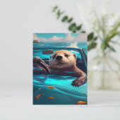 Funny Sea Otter Driving on Water Postcard Postkarte (Stehend Vorderseite)