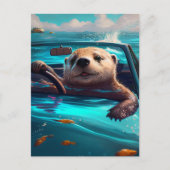 Funny Sea Otter Driving on Water Postcard Postkarte (Vorderseite)