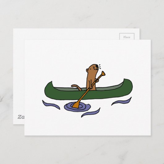 Funny Sea Otter Rowing in Canoe Postkarte (Vorne/Hinten)
