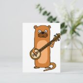 Funny Sea Otter spielt Banjo Cartoon Postkarte (Stehend Vorderseite)