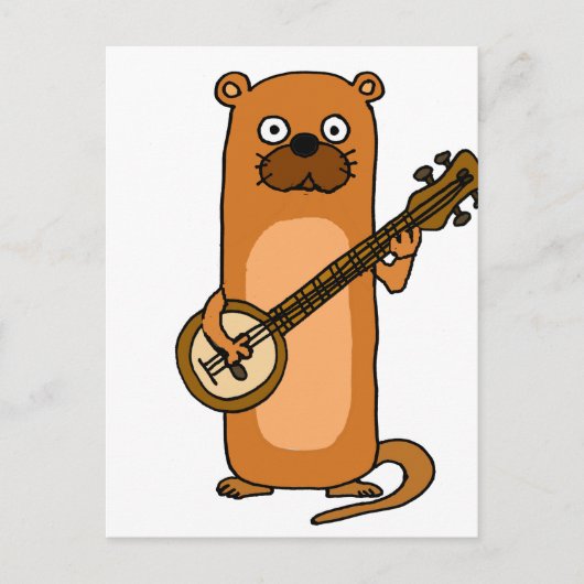 Funny Sea Otter spielt Banjo Cartoon Postkarte (Vorderseite)