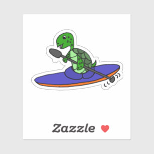 Funny Sea Turtle Kayaking Cartoon Aufkleber