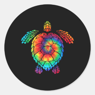 Funny Sea Turtle Ocean Gefärbte Krawatte Rainbow H Runder Aufkleber