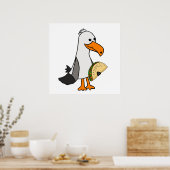 Funny Seagull Bird frisst Taco Cartoon Poster (Küche)
