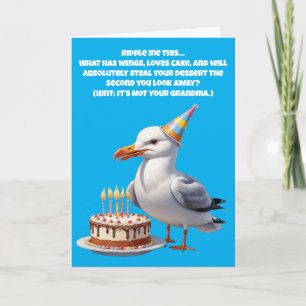 Funny Seagull Birthday Riddle - Kuchen auf Gefahr! Karte