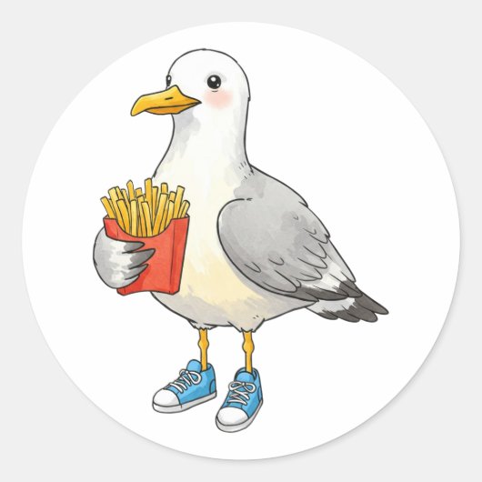 Funny Seagull Fries Sneakers Runder Aufkleber (Vorderseite)