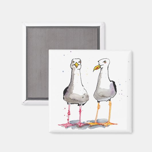 Funny seagull ink zeichnend - comicale Möwen Magnet (Vorderseite/Rückseite)