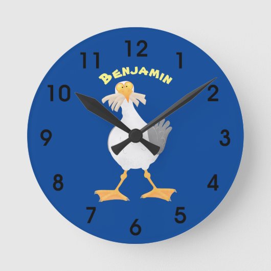 Funny seagull with French fries cartoon Runde Wanduhr (Vorderseite)