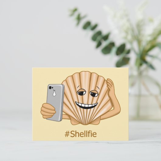 Funny Seashell Nie Handy Shellfie Selfie Postkarte (Stehend Vorderseite)