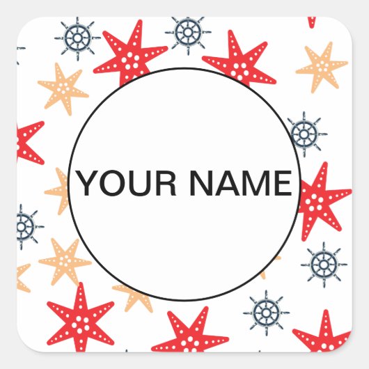 Funny Seastes und Steerwheels Muster Quadratischer Aufkleber (Vorderseite)