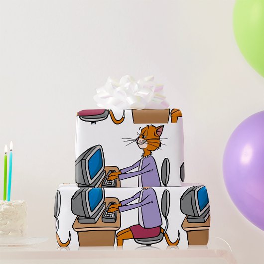 Funny Secretary Cat Cartoon Büro Humor Geschenkpapier