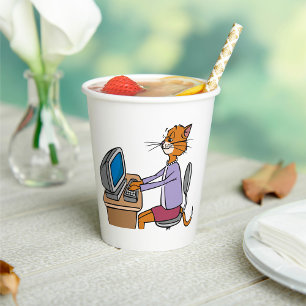 Funny Secretary Cat Cartoon Büro Humor Pappbecher