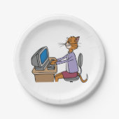Funny Secretary Cat Cartoon Büro Humor Pappteller (Vorderseite)
