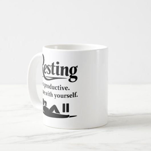 Funny Self Care Mug – Resting Is Productive Kaffeetasse (Vorderseite Links)