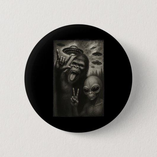 Funny Selfie Bigfoot Alien Sasquatch Rock On Hand Button (Vorderseite)