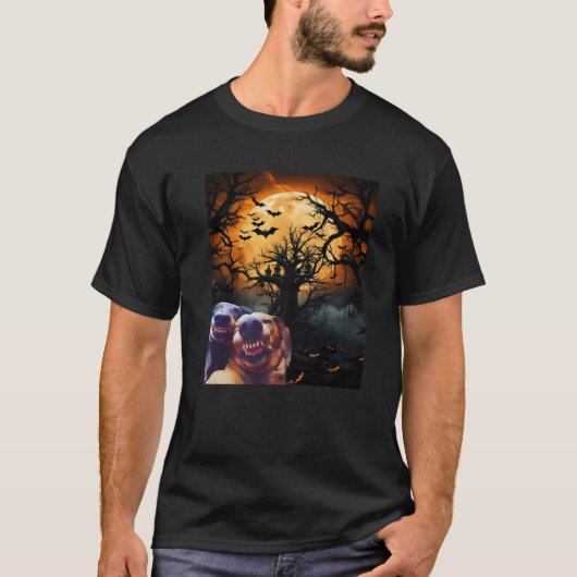 Funny selfie Hunde mit Moon Funny Halloween Hund L T-Shirt (Vorderseite)