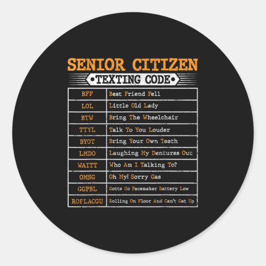Funny Senior Citizens Simst Code for Old People Runder Aufkleber (Vorderseite)