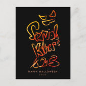 Funny Serial Killer Typografie Spooky Pumbkin Postkarte (Vorderseite)