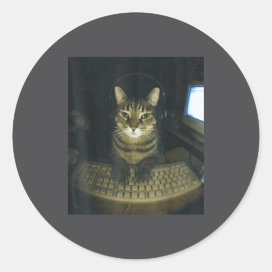 Funny Serious Gamer Cat Lovers Stud Kitty Cat Meme Runder Aufkleber (Vorderseite)
