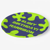 Funny sevous blue slime individuelle Name Geburtst Pappteller (Schrägansicht)