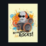 Funny Shakespeare Slogan Geschenk "Shakespeare Roc Postkarte<br><div class="desc">Das großartige Shakespeare-Fangeschenk hat eine lustige Grafik von The Bard mit Kopfhörern und Rockout zu seinen Lieblingsliedern mit "Shakespeare Rocks" Zitat.  Großartiges Design im Mod-Stil für den Englischlehrer,  Shakespeare Leser,  Theater,  Bibliothekar oder Buchliebhaber.</div>