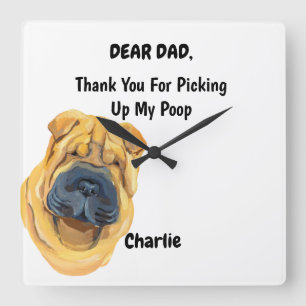 Funny Shar pei Dog Dad Watercolor Canine Art Quadratische Wanduhr