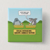 Funny Shark and Manate Social Distancing Button (Vorderseite)