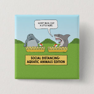 Funny Shark and Manate Social Distancing Button