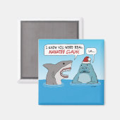 Funny Shark and Manatee Claus Christmas Magnet (Vorderseite/Rückseite)