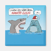 Funny Shark and Manatee Claus Christmas Magnet (Vorne)