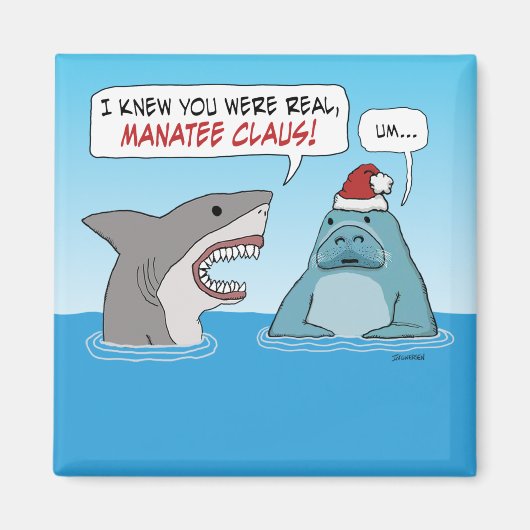 Funny Shark and Manatee Claus Christmas Magnet (Vorne)