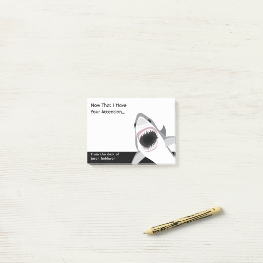 Funny Shark Attack Aufmerksamkeit Erhalten von Mem Post-it Klebezettel (Auf Schreibtisch)