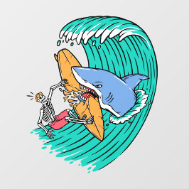 Funny Shark Attacks Surfer Skeleton Typ Fensteraufkleber