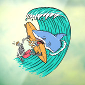 Funny Shark Attacks Surfer Skeleton Typ Fensteraufkleber (Blatt 3)