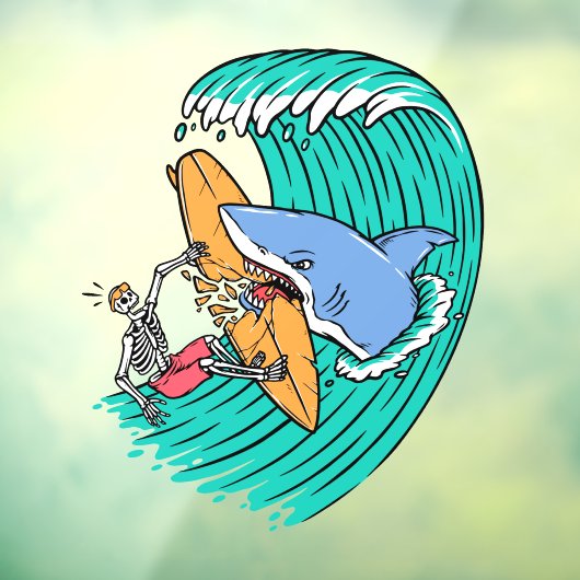 Funny Shark Attacks Surfer Skeleton Typ Fensteraufkleber (Blatt 3)