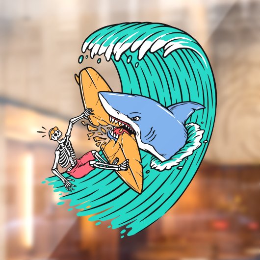 Funny Shark Attacks Surfer Skeleton Typ Fensteraufkleber (Blatt 2)