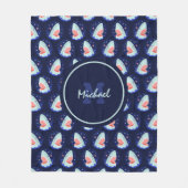 Funny Shark Boy Stars Navy Blue Naugram Fleecedecke (Vorderseite)