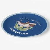 Funny Shark Boys Blue Ocean Birthday Party Pappteller (Schrägansicht)