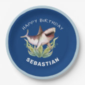 Funny Shark Boys Blue Ocean Birthday Party Pappteller (Vorderseite)