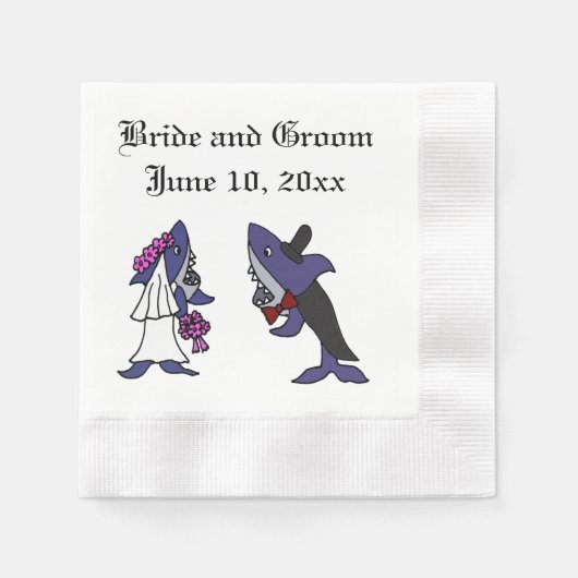 Funny Shark Briand Groom Wedding Art Serviette (Vorderseite)