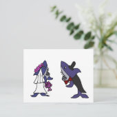 Funny Shark Briand Groom Wedding Cartoon Postkarte (Stehend Vorderseite)