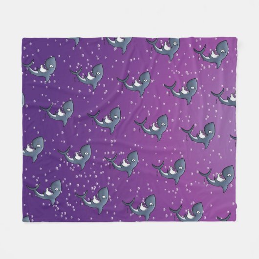 Funny Shark Cartoon Lila Blasen Fleecedecke (Vorderseite (Horizontal))