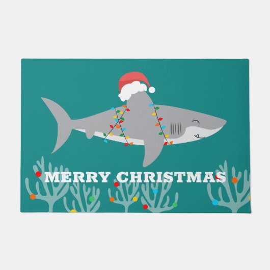 Funny Shark Christmas Door Mat Fußmatte (Vorderseite)