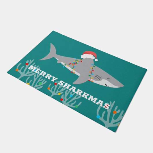 Funny Shark Christmas Door Mat Fußmatte (Schrägansicht)