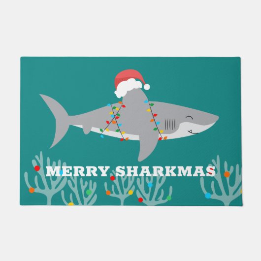Funny Shark Christmas Door Mat Fußmatte (Vorderseite)