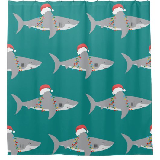 Funny Shark Christmas Duschvorhang (Vorderseite)