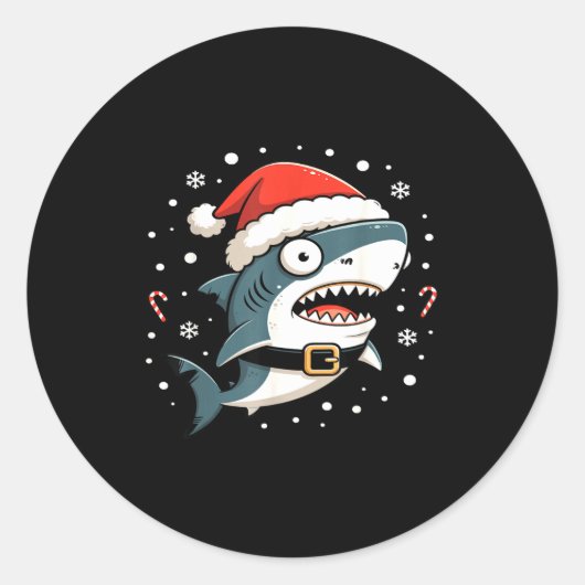 Funny Shark Christmas Lights Santa Hat Ocean Desig Runder Aufkleber (Vorderseite)